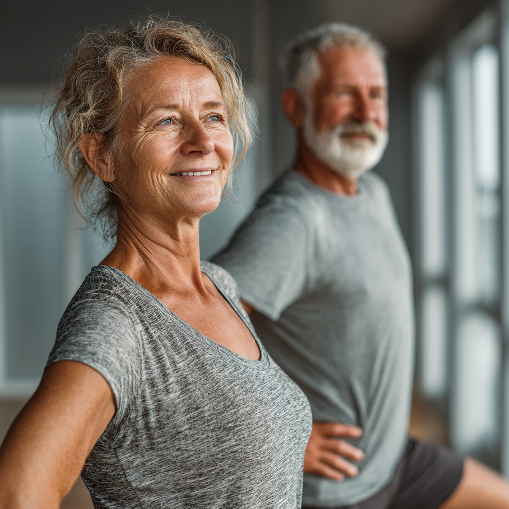 Instructor CreativeFit ajutând un participant senior în exercițiile creative